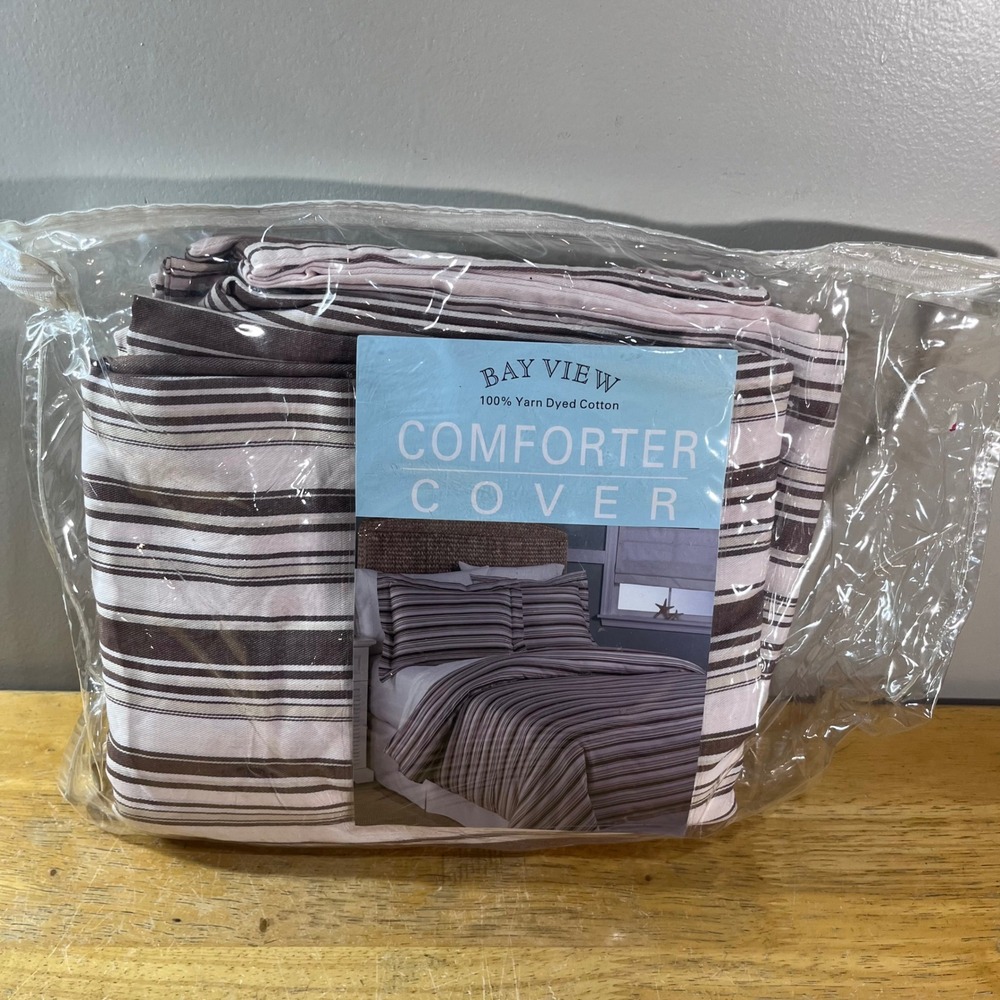 Bay View Rio Comforter Cover Full/Queen Brown White Striped Yarn Dyed Cotton